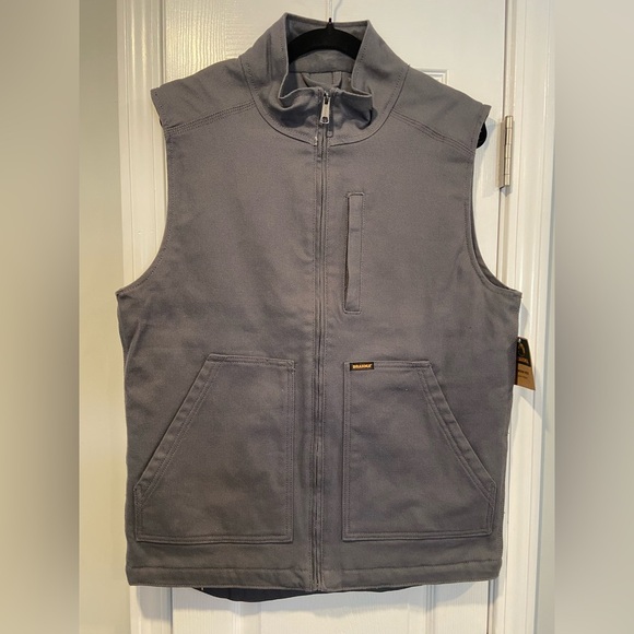 NWT Brahma Men’s Insulated Canvas Work Vest Size S Gray Full Zip Pockets Thermal - Picture 1 of 8